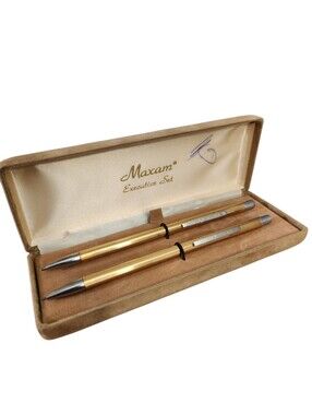 Vintage Maxam Gold Tone Executive Pen Pencil Set W Velvet Box